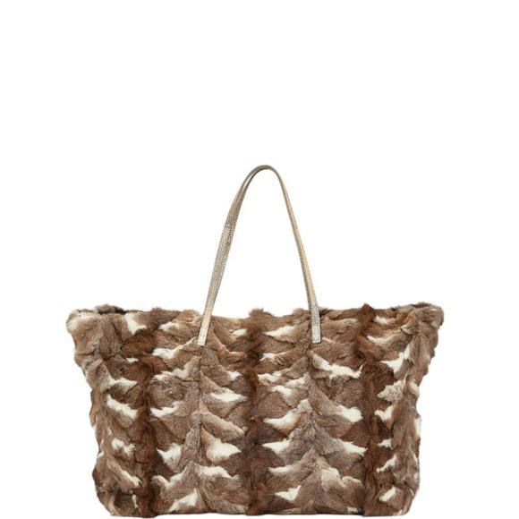 Fendi tote bag, handbag, brown, white fur and leather, women's, FENDI - Picture 1 of 8
